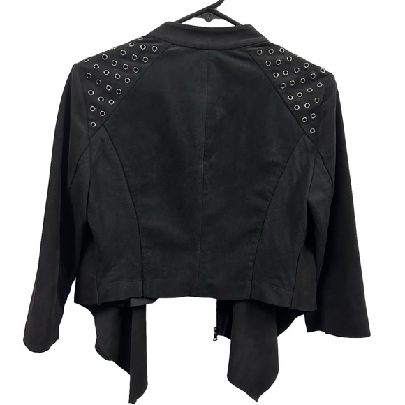 BCBGMaxAzria Black Faux Suede Asymmetrical Cropped Eyelet Studded Zip Jacket S - Picture 8 of 12